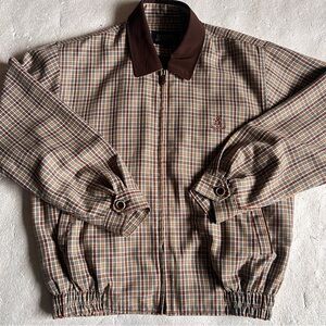 Jabang Large Plaid Jacket-Brown&Grey Check Embroidered Logo South Korean Fashion